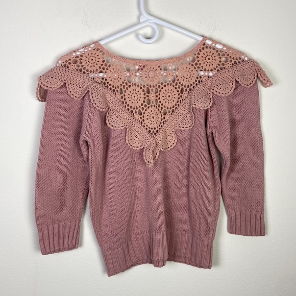 Michael Carrie Women's Medium 3/4 Sleve Silk Knit Crochet Sweater Granny Boho - Picture 7 of 7